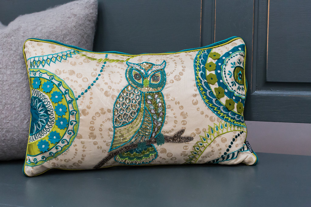Beaded And Embroidered Owl Cushion Antique Vintage And Retro