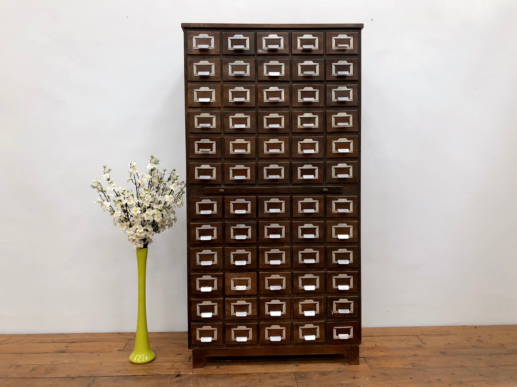 X Large Solid Oak Early 20th Century Index Card Cabinet Antique