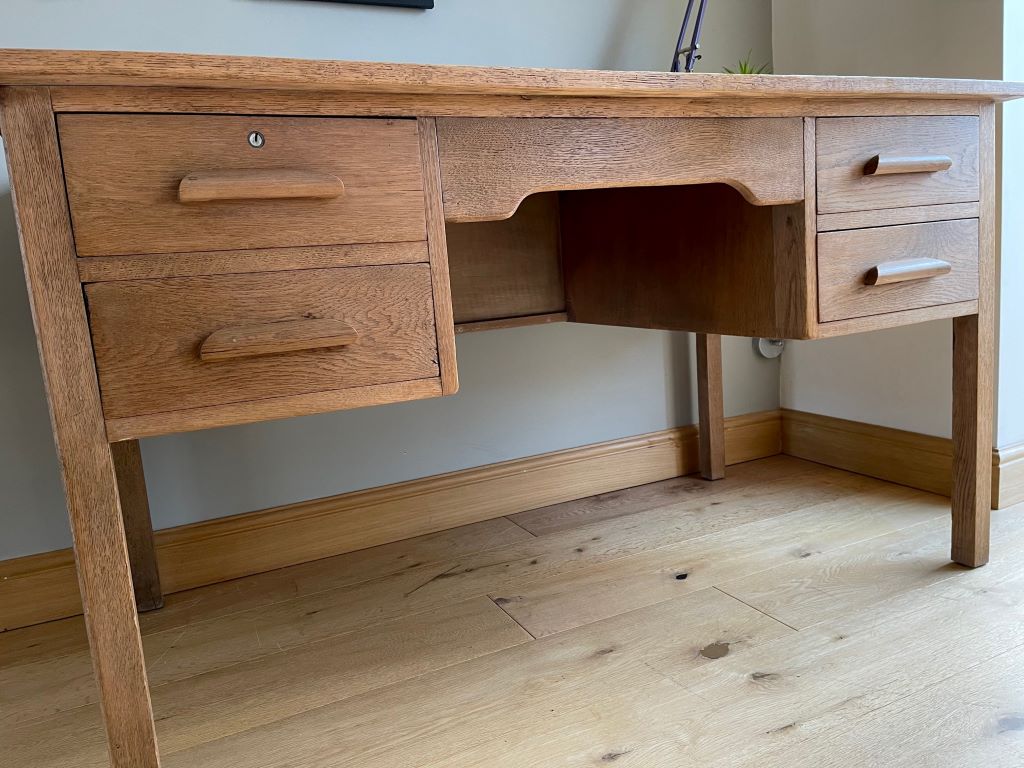 Mid Century Vintage Teachers Desk in Oak Antique, Vintage and Retro