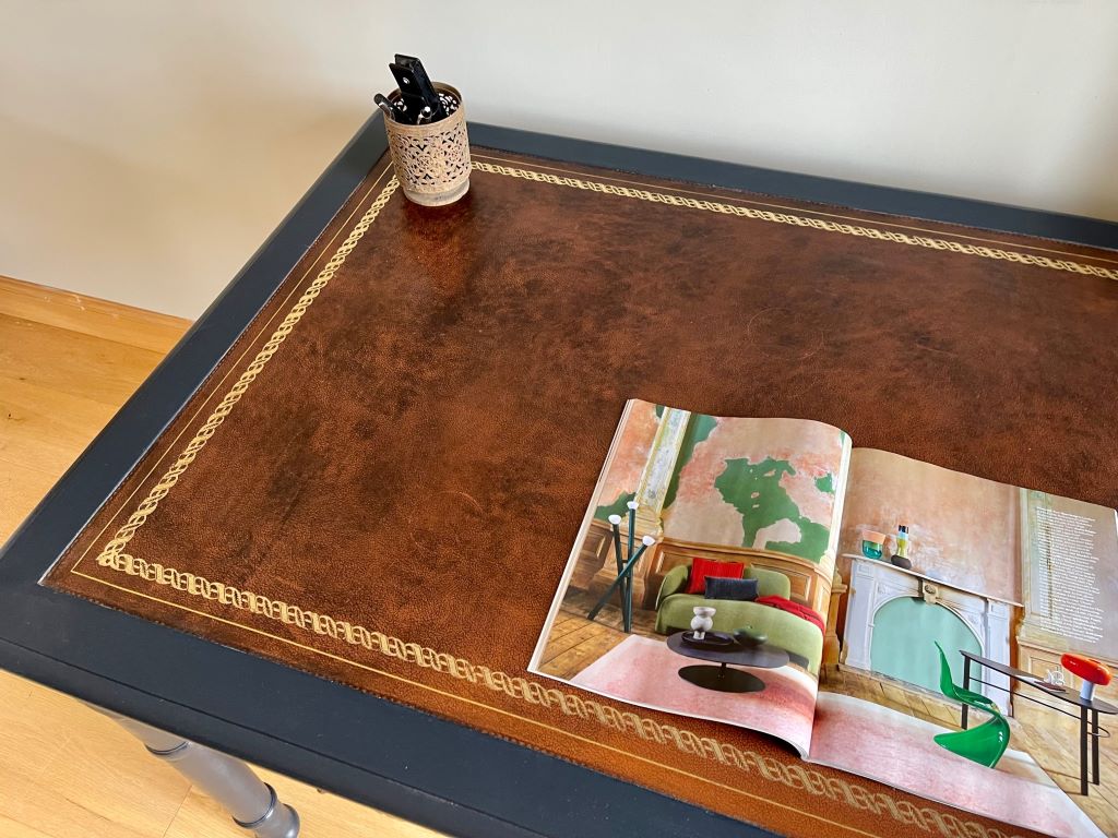 1920’s Two Drawer Teachers Desk in French Navy Antique, Vintage and