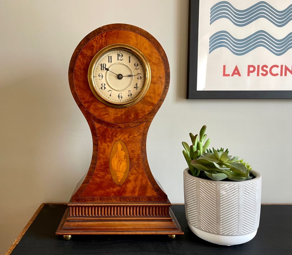 Early Edwardian Balloon Clock in Walnut Antique, Vintage and Retro