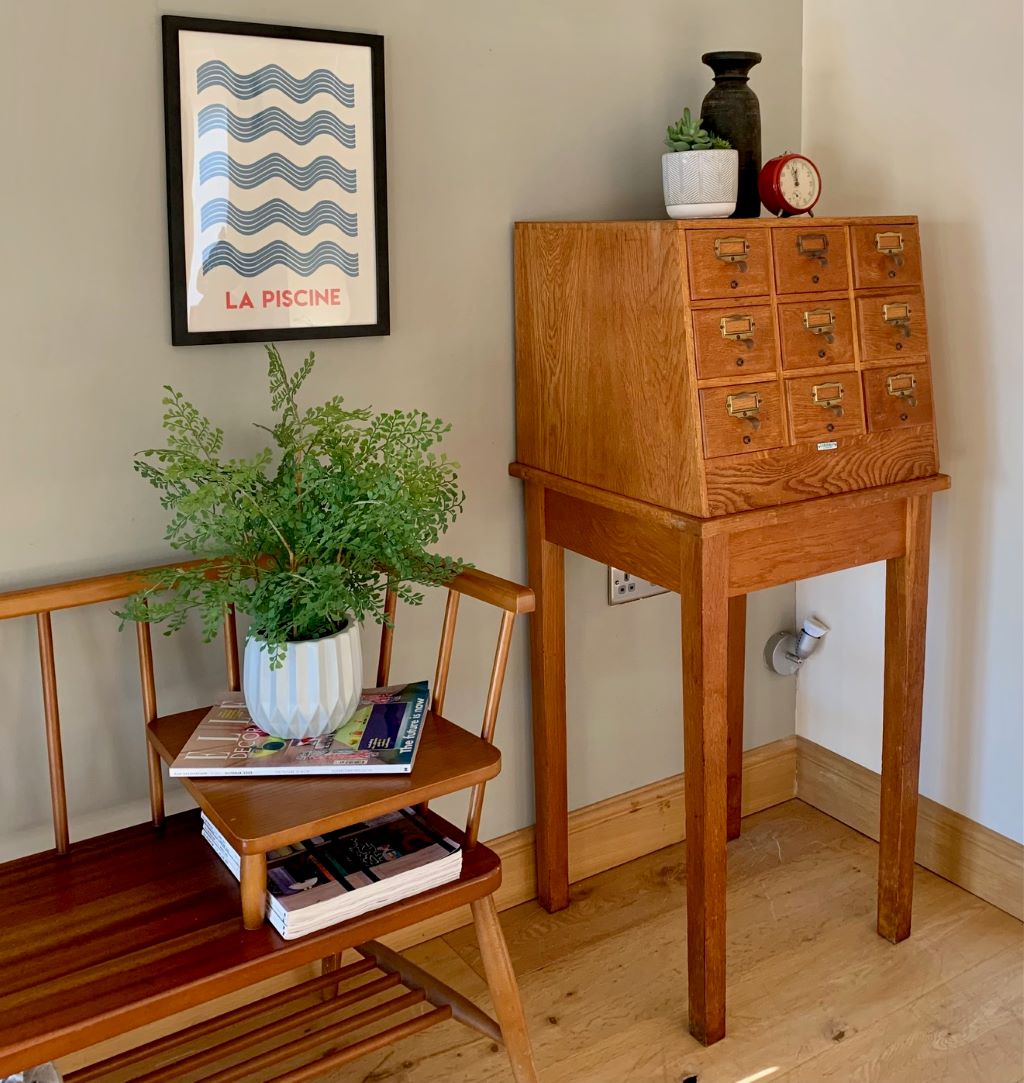 Superb Mid Century Index Card Drawers on Original Stand Antique, Vintage and Retro Furniture